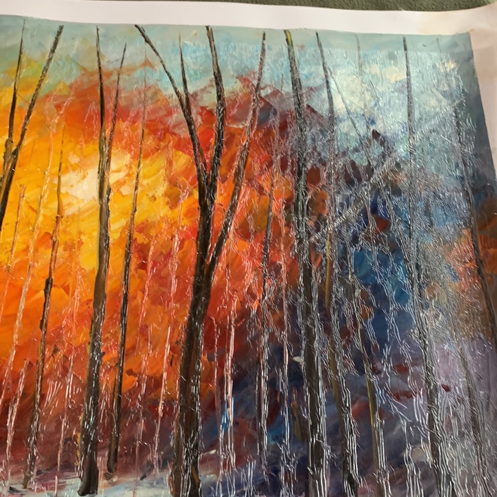 Vibrant fall landscape oil painting. Painting 24.5 x 20.5. Canvas 27.5 x 23.5 - Picture 4 of 5